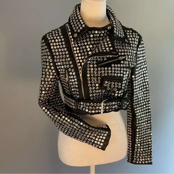Jackets & Blazers - Azalea Wang Gazette 3000 Silver Studs Moto Jacket in Black